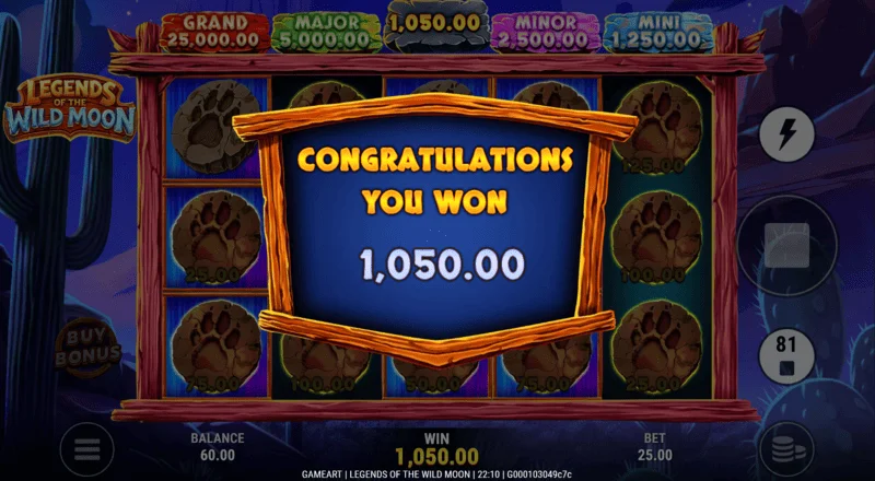 Legends of the Wild Moon — bendras laimėjimas Free Spins žaidime