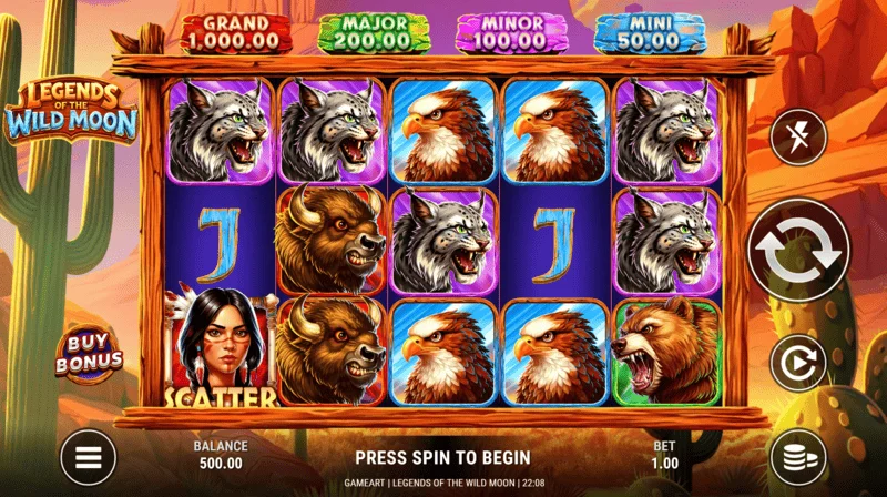 Legends of the Wild Moon — žaidimo ekranas 5x3 tinklelis
